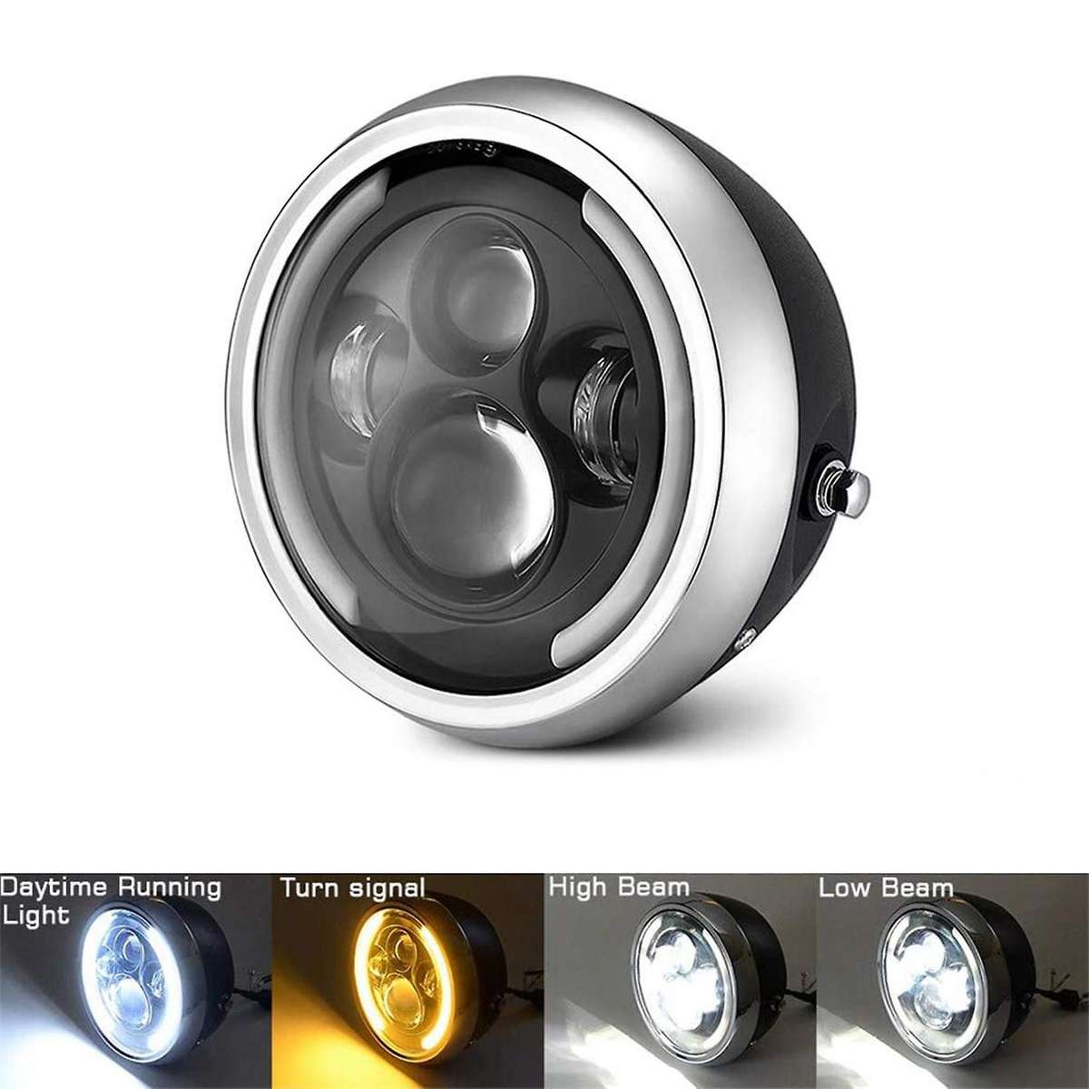 7.5 Inch Universal Round Motorcycle LED Headlights Retro Motorcycle Headlights Silver