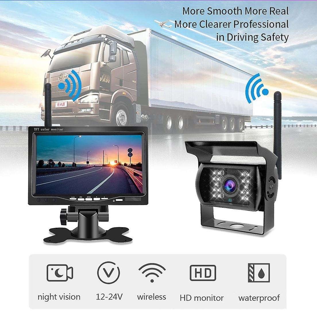 7Inch Monitor Wireless Rear View Backup Camera Night Vision System for Car RV Truck Bus