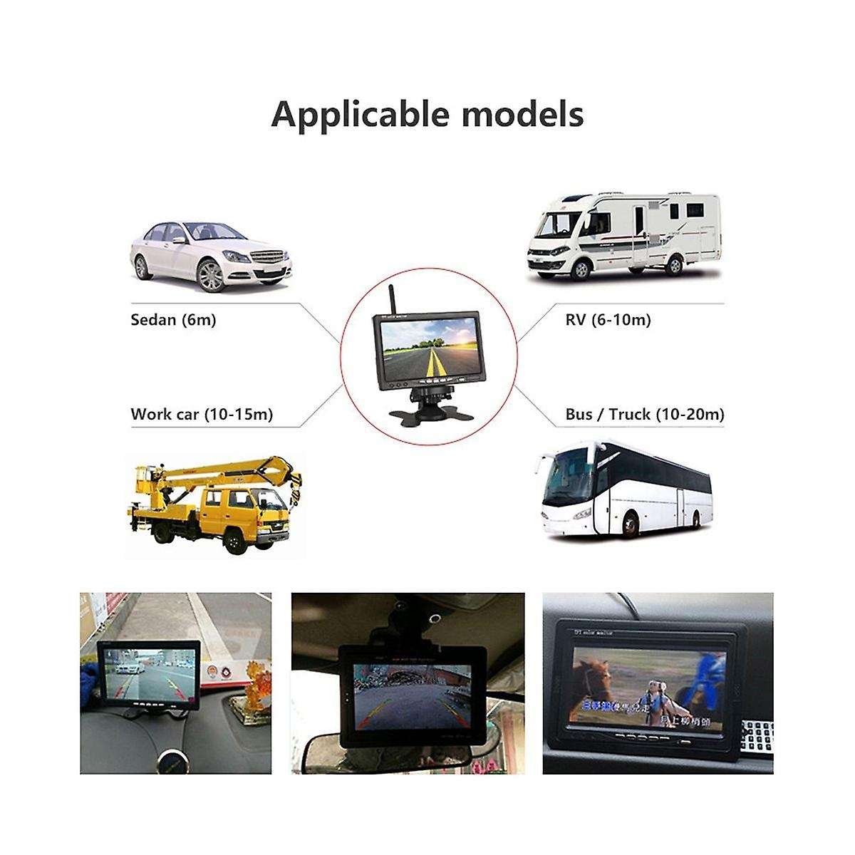 7InWireless Monitor Waterproof Vehicle 2 Backup Camera Kit TFT LCD Monitor Parking Assistance for B