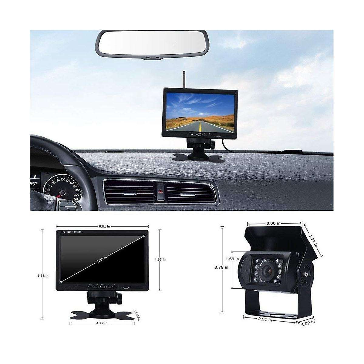 7InWireless Monitor Waterproof Vehicle 2 Backup Camera Kit TFT LCD Monitor Parking Assistance for B