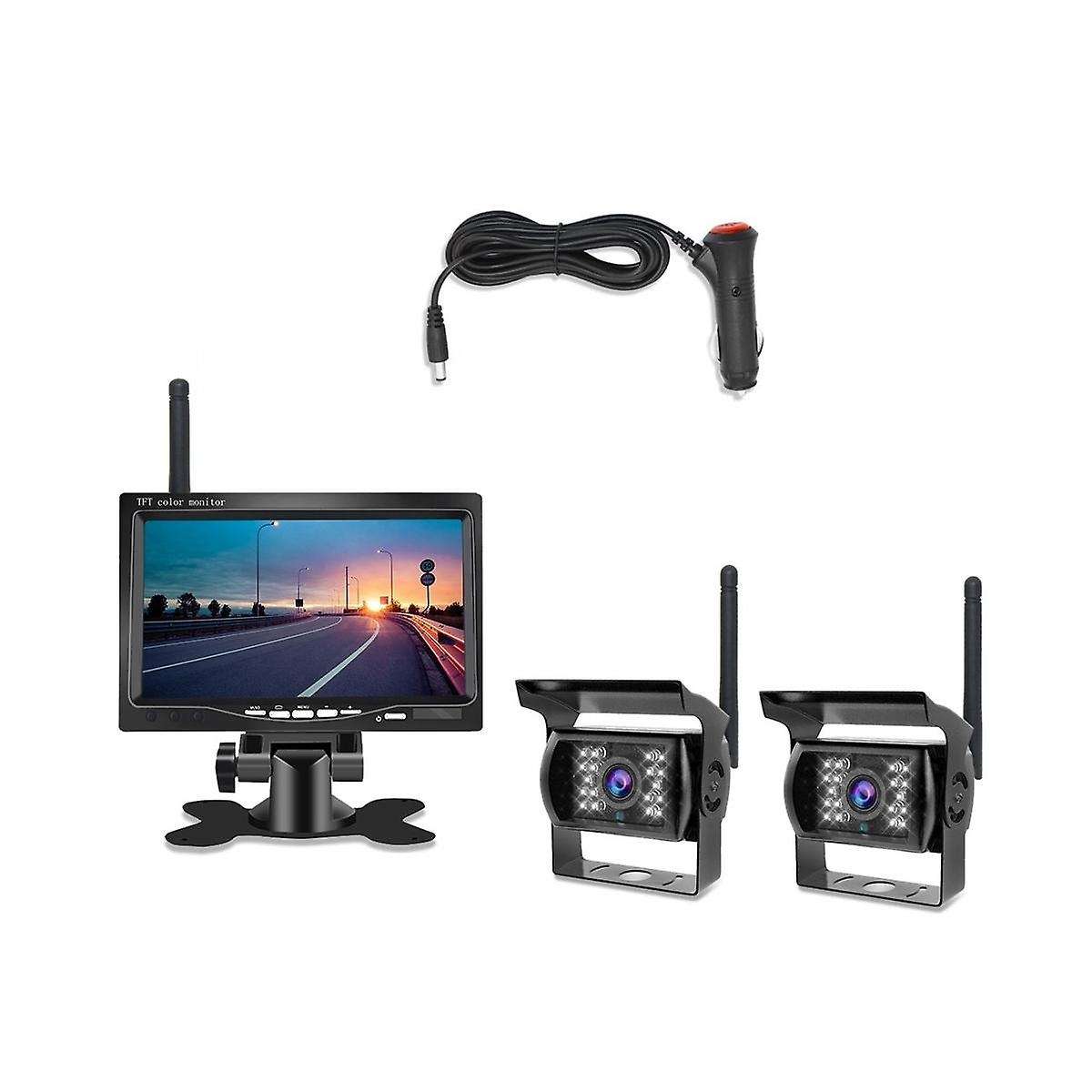 7InWireless Monitor Waterproof Vehicle 2 Backup Camera Kit TFT LCD Monitor Parking Assistance for B