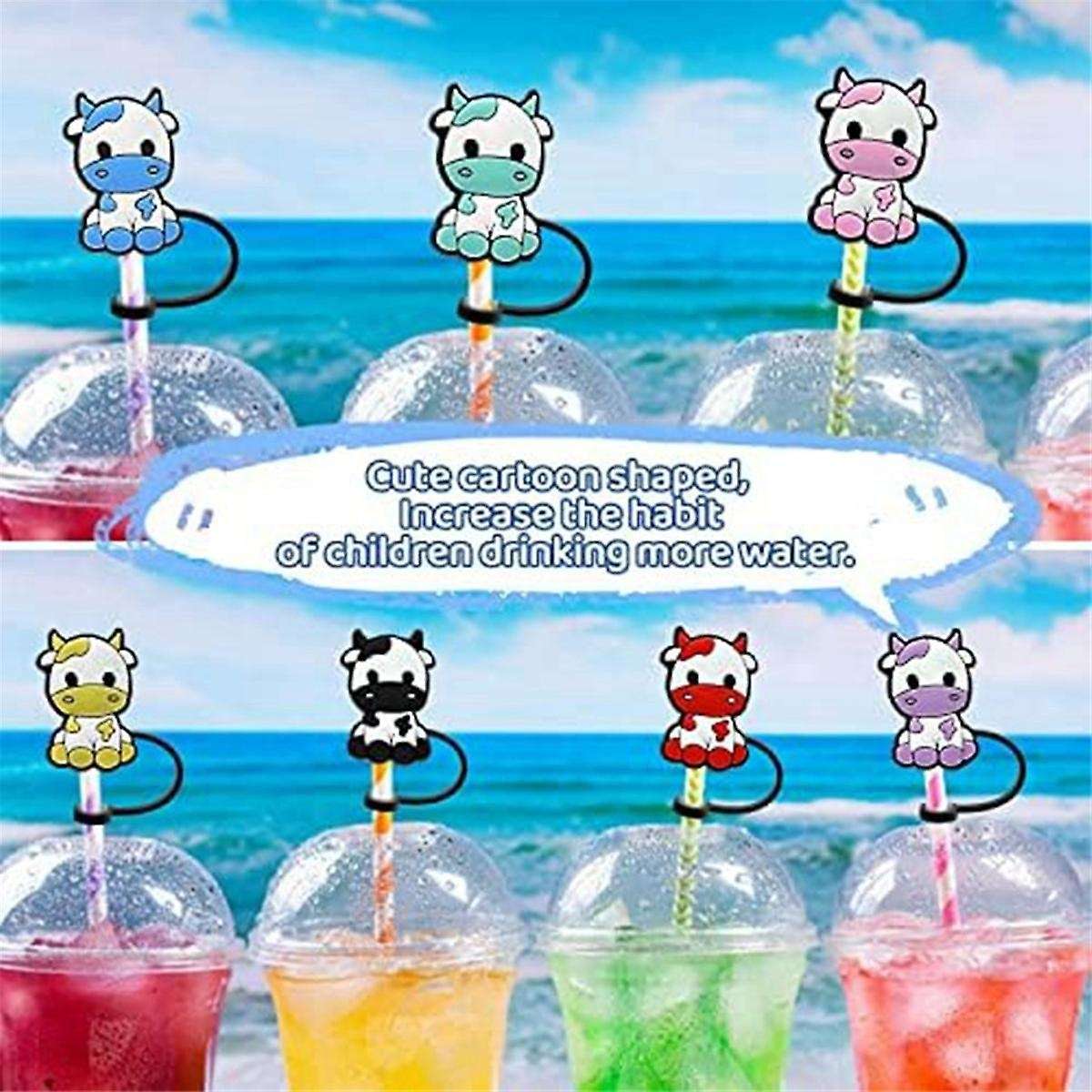 7pcs Cow Straw Covers Cap, Dust-proof Reusable Straw Cap Cute Straw Protector Cover for 7-8mm Straw