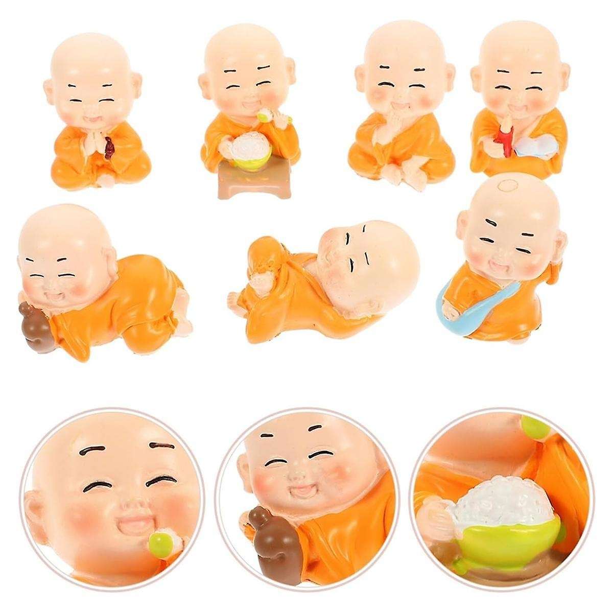 7pcs Little Monks Statue Chinese Style Sculpture Decoration Adorable Buddha Figurine Mixed Style