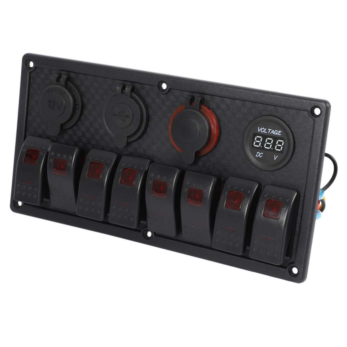 8 Gang Rocker Switch Panel Circuit Breaker Overload Protected Voltmeter 12V 24V DC USB Charger Port