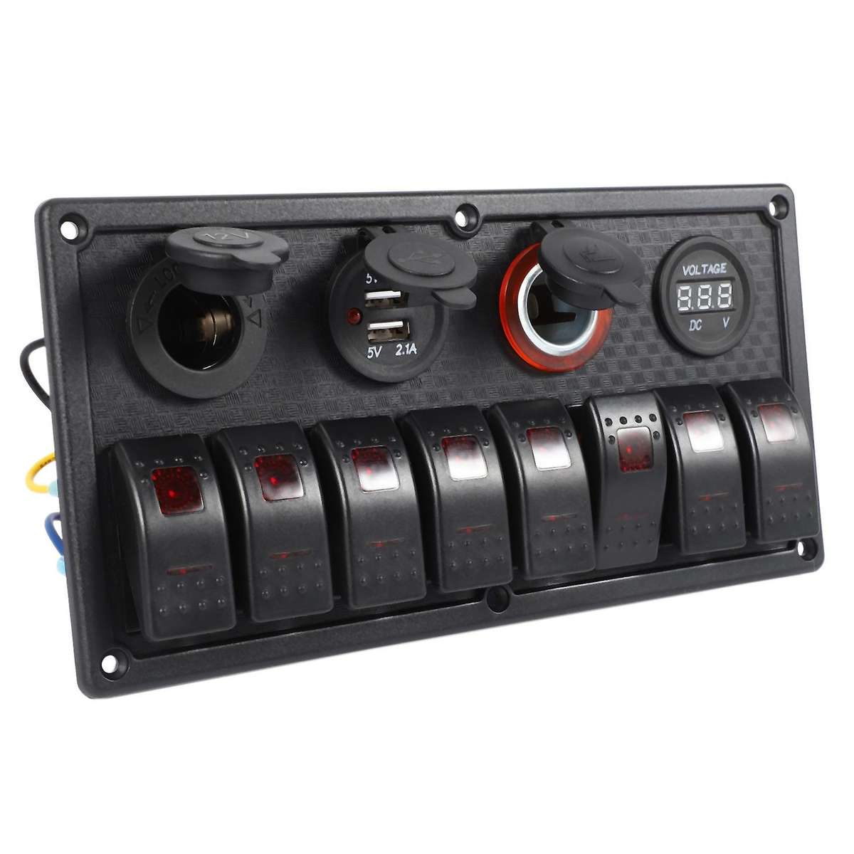 8 Gang Rocker Switch Panel Circuit Breaker Overload Protected Voltmeter 12V 24V DC USB Charger Port
