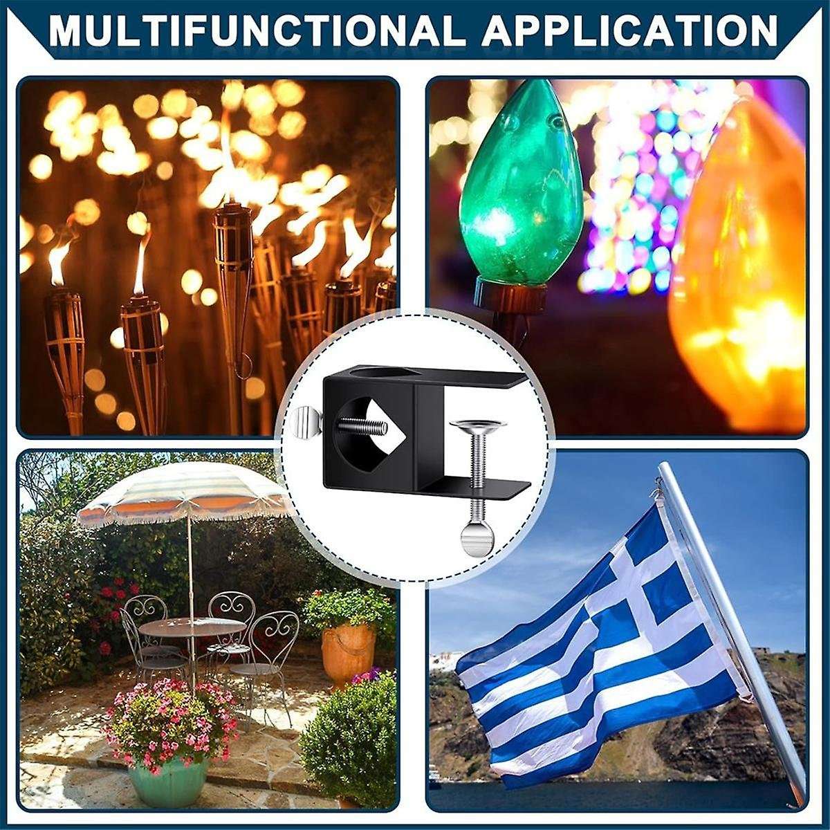 8 Pack Deck Torch Clamp Mounting Part Porch Rail Clamp Universal Pole Mount Bracket for Railings Pos