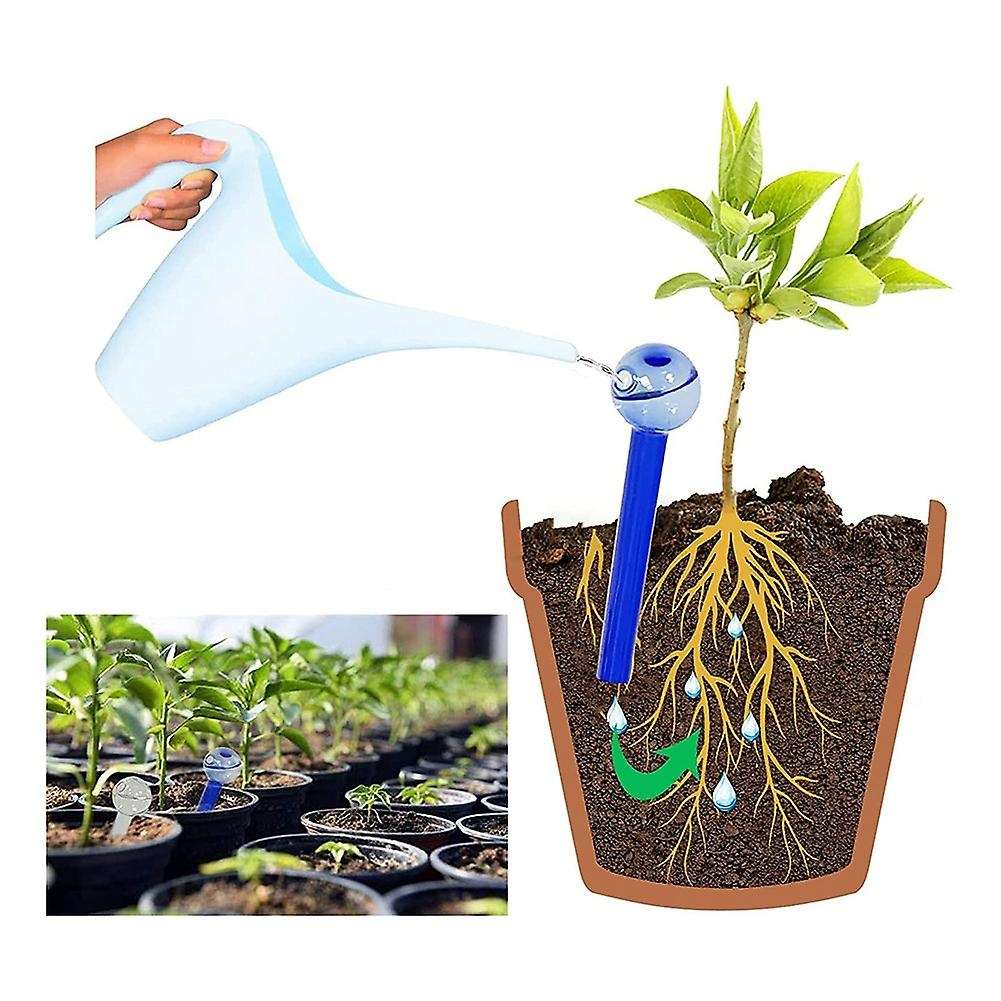 8 Pack Plant Watering Globes, Handmade Glass Balls Garden Water Device, Reusable Drinking Straws (B,