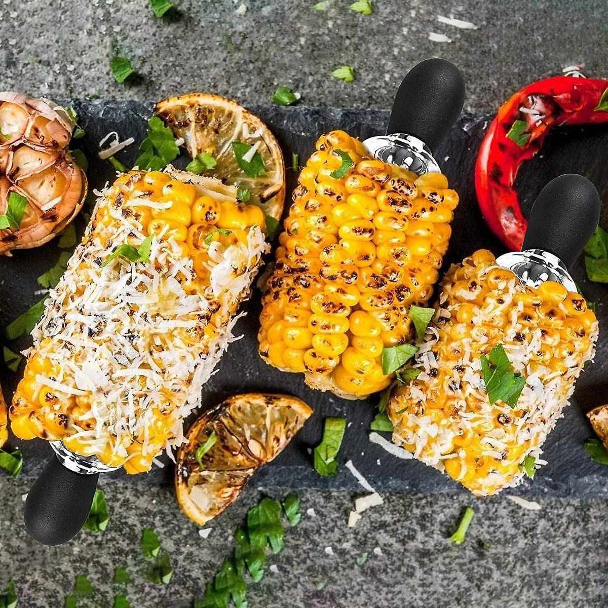 8 Pcs Stainless Steel Corn Fork Corn Rack Corn Cob Kitchen Utensils Creative Small Round Head Barbe