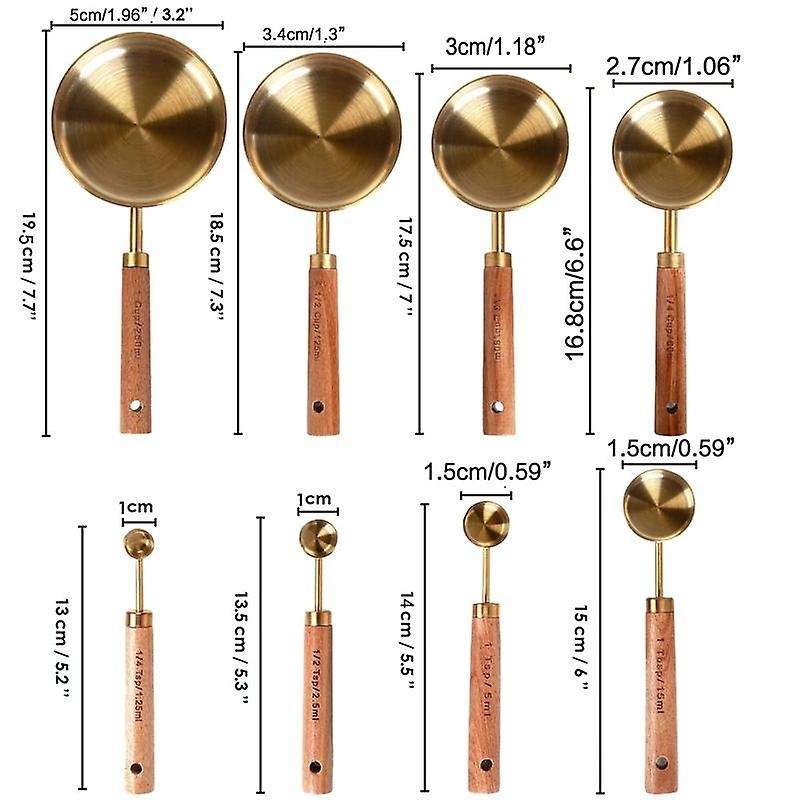 8 Piece Measuring Cups Set and Measuring Spoons, with Fragrant Wood Handles-complete Measure Cups A