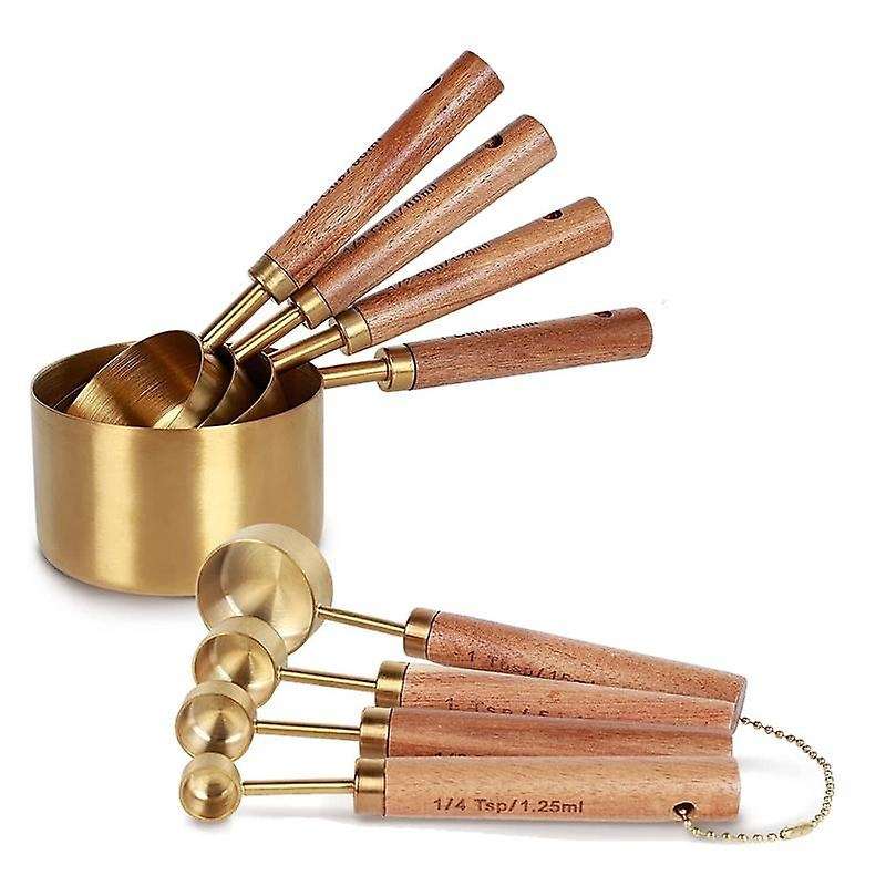 8 Piece Measuring Cups Set and Measuring Spoons, with Wood Handles