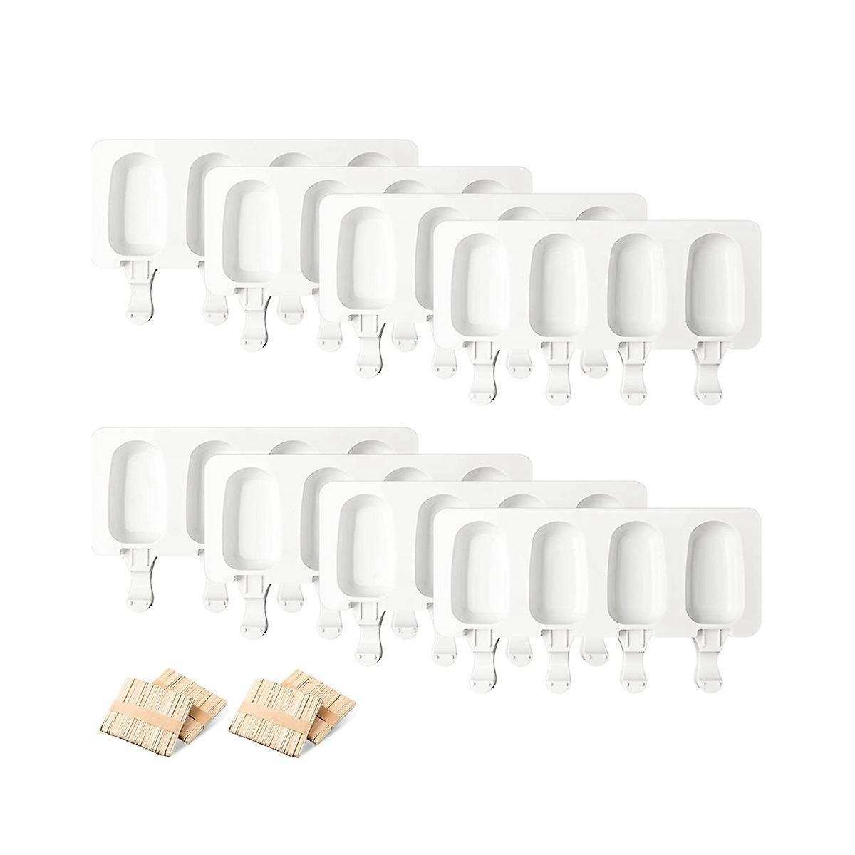 8 Silicone Ice Cream Mould 4 Cavity Ice Lolly Mold Reusable Oval Cake-pop Molds,for Diy Making Ice