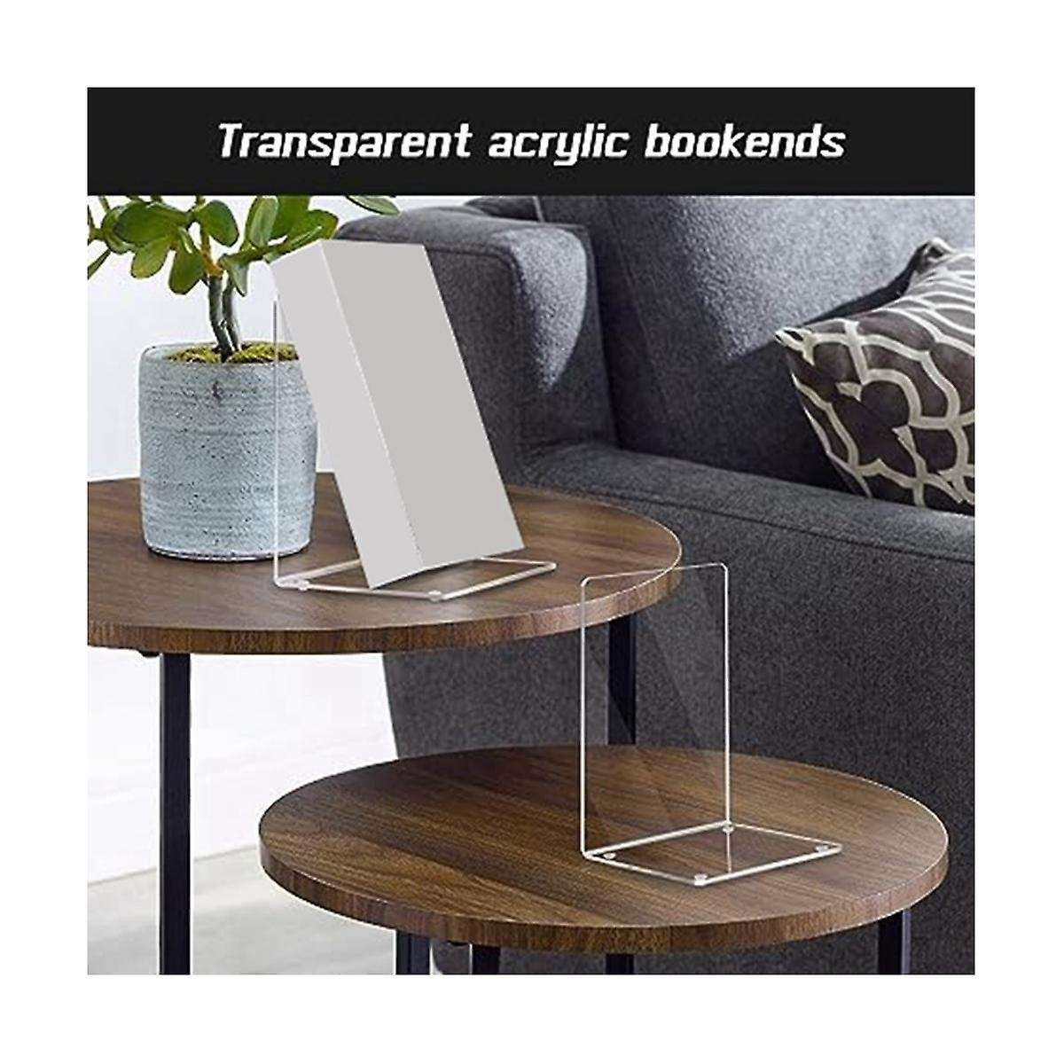 8 Transparent Bookends Acrylic Bookshelf L-shaped Bookend Picture Book Album Compartment Board Stora