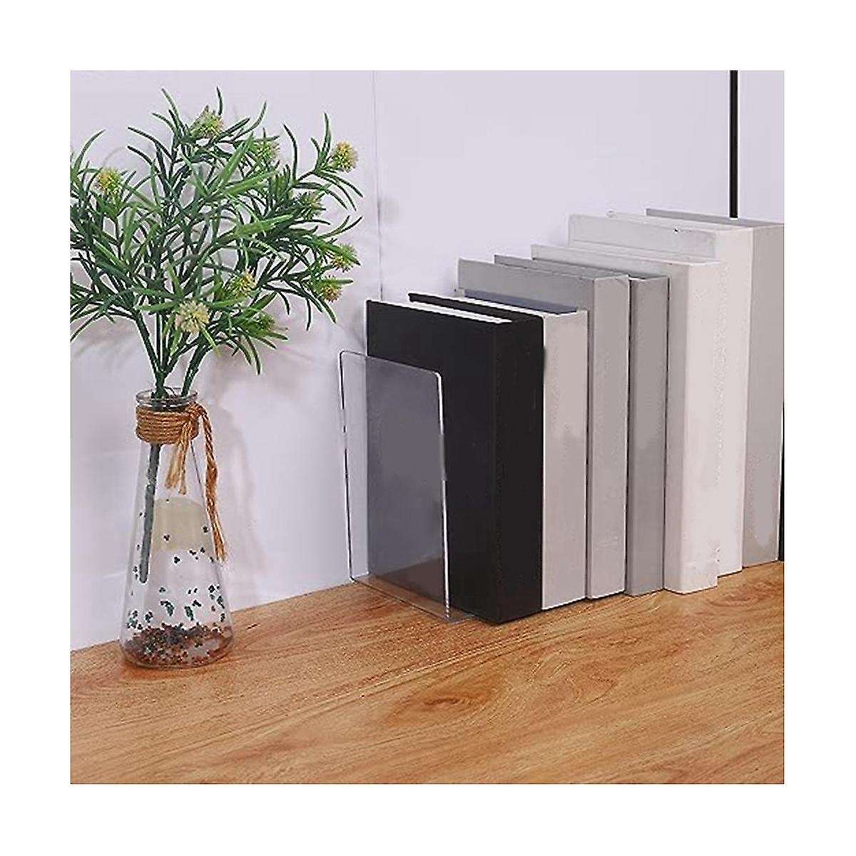 8 Transparent Bookends Acrylic Bookshelf L-shaped Bookend Picture Book Album Compartment Board Stora