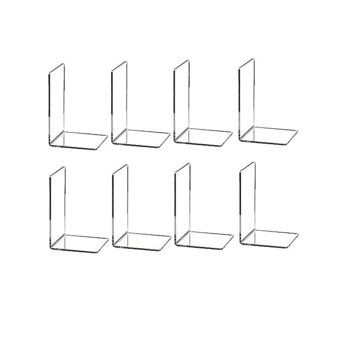 8 Transparent Bookends Acrylic Bookshelf L-shaped Bookend Picture Book Album Compartment Board Stora