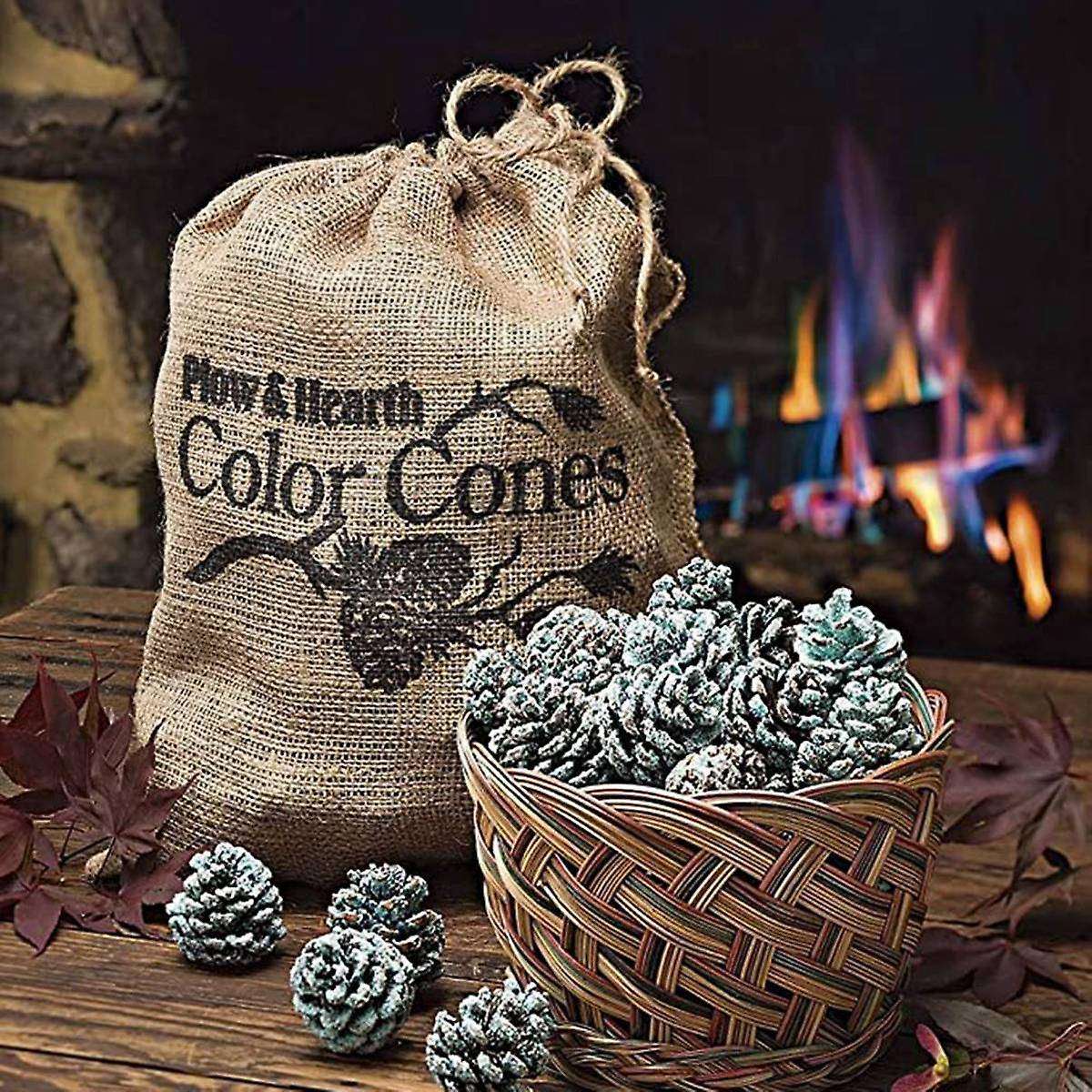 80Pcs Burning Fireplace Pine Cones Wood Burning Accessories, Fireplace, Campfire, Fire Pit Blue and