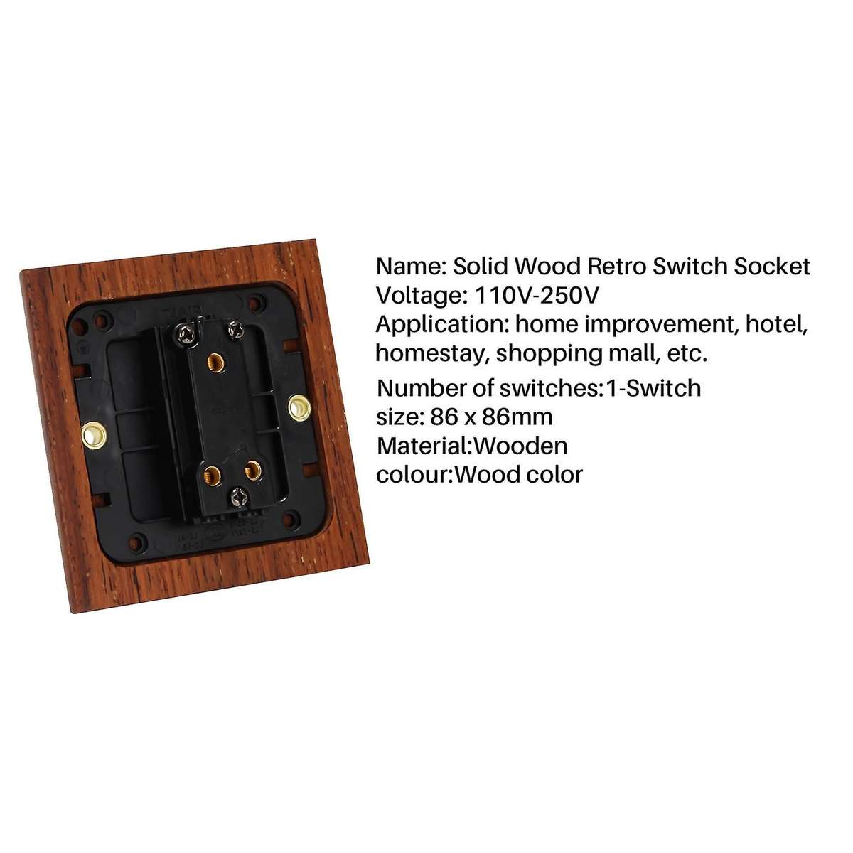 86 Type Solid Wood Panel Switch Wall Light Retro Brass Toggle Switch Wood Grain Electrical Switch So