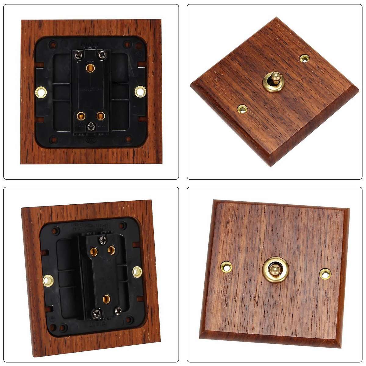 86 Type Solid Wood Panel Switch Wall Light Retro Brass Toggle Switch Wood Grain Electrical Switch So
