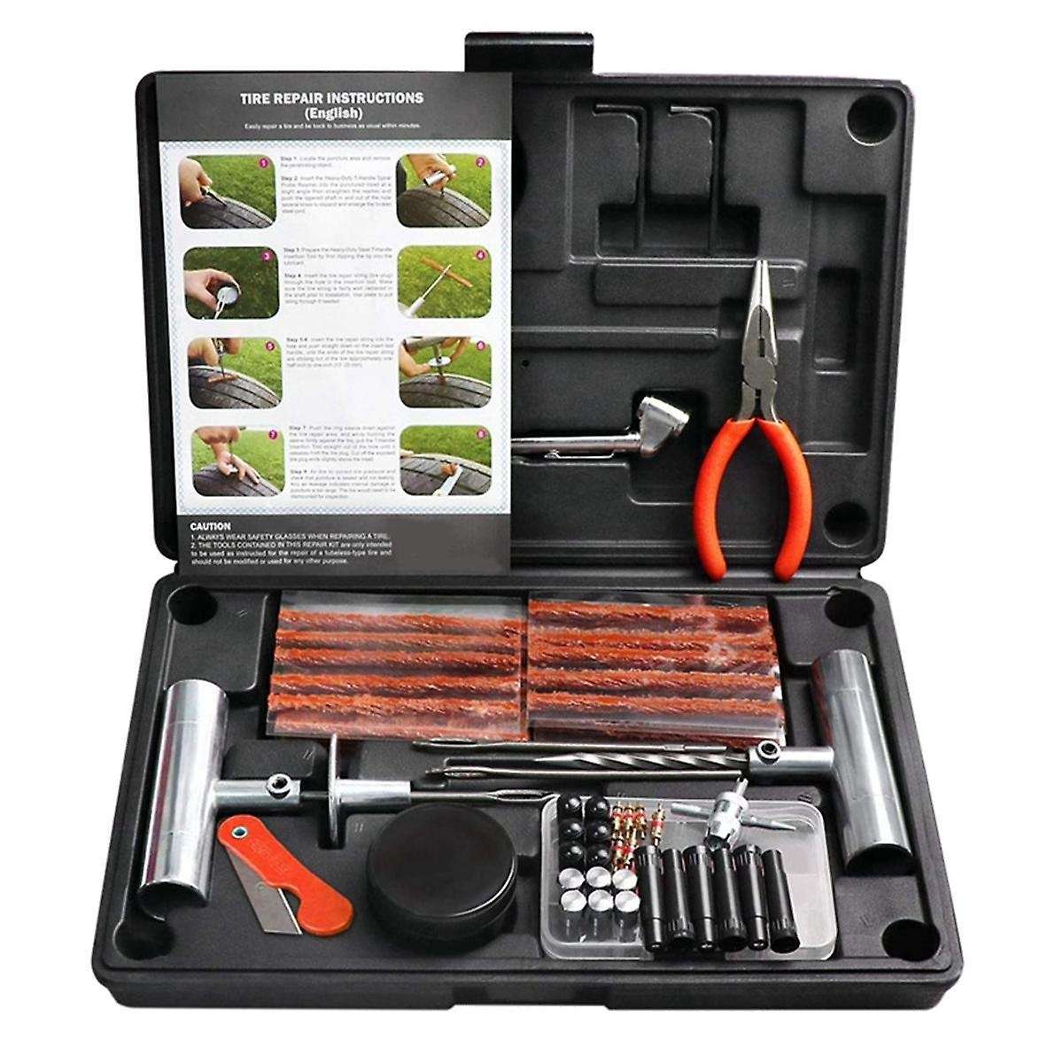 87Pcs Auto Tire Repair Kit Heavy Duty Tubeless Car Tire Repair Tool for Car, Truck, Caravans, Traile