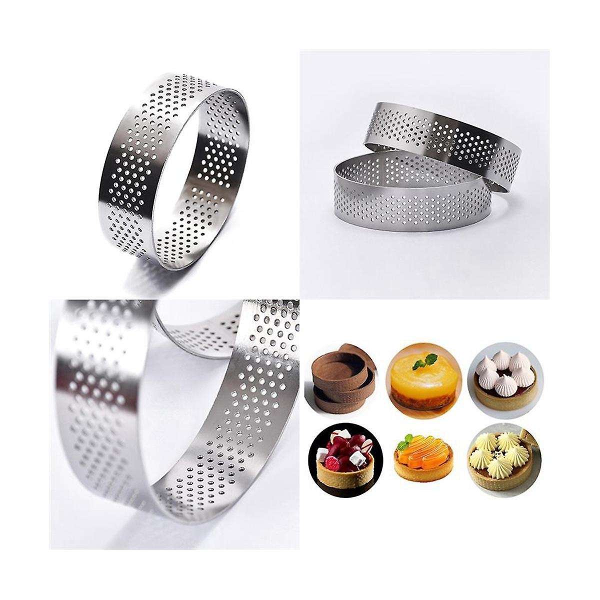 8cmTart Ring Stainless Steel Tartlet Mold Circle Cutter Pie Ring Heat Resistant Perforated Cake Mous