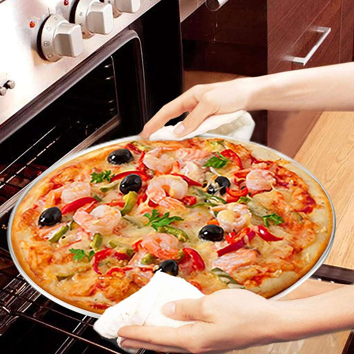 8inch & 10inch & 12inch, 3 Pcs Pizza Pan Set Stainless Steel Pizza Pan Round Pizza Oven Pans Tray fo