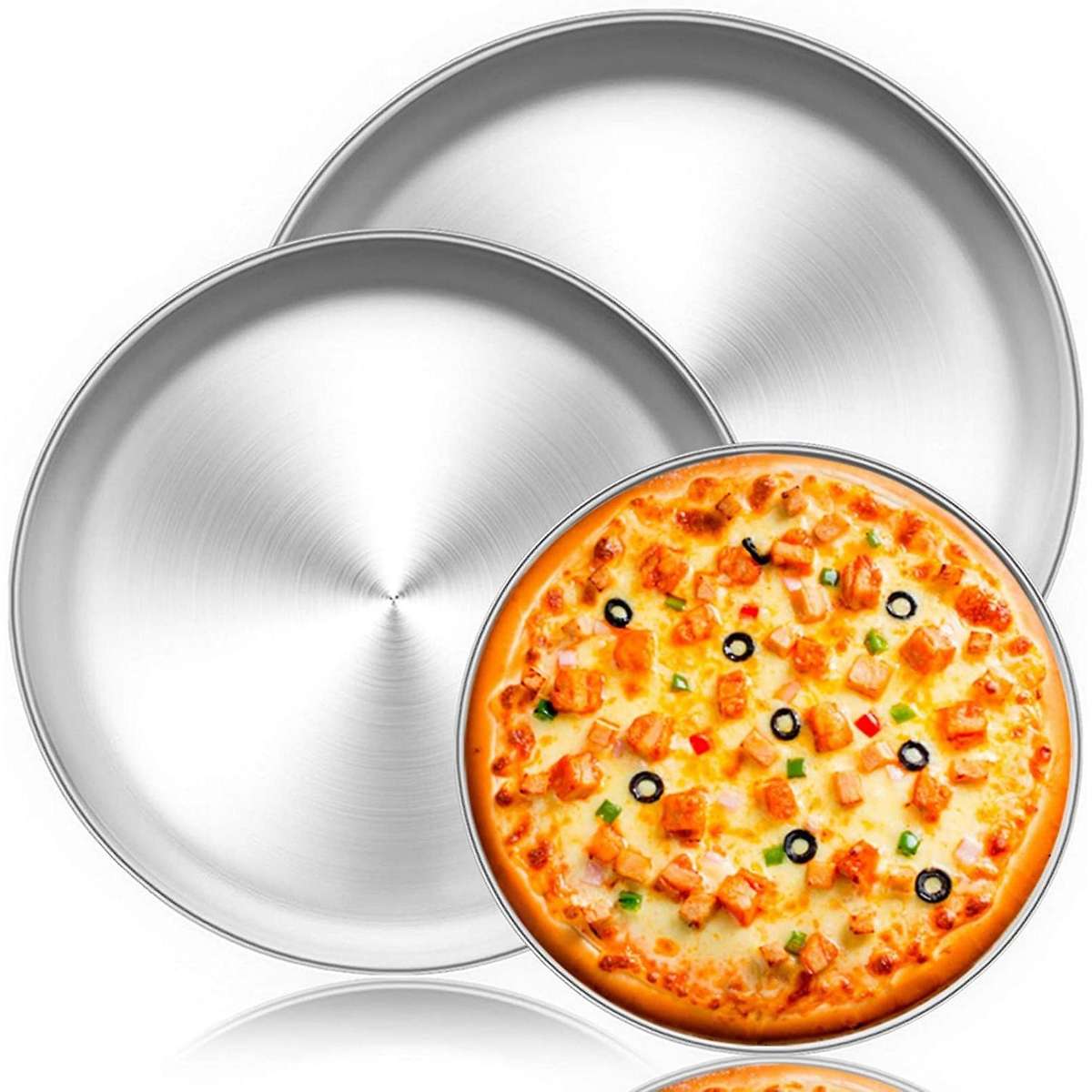 8inch & 10inch & 12inch, 3 Pcs Pizza Pan Set Stainless Steel Pizza Pan Round Pizza Oven Pans Tray fo