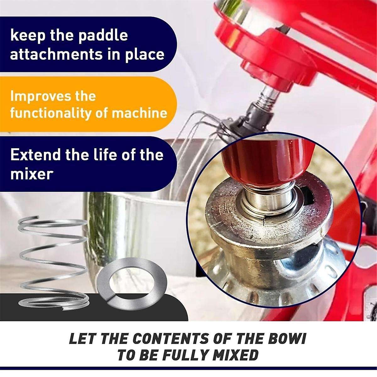 8Pack Spring and Washer for Mixers-Stainless Steel Replacement Parts for Stand Mixer 3.5/4/5/6/7Qt