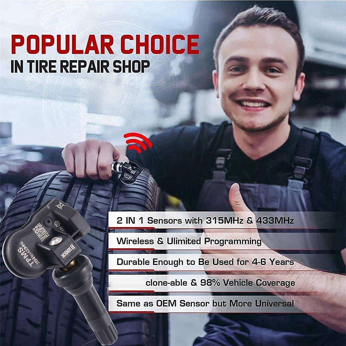 8Pcs Programmable MX Sensor 315MHZ+433MHz 2 in 1 Tire Pressure Sensor Monitor System Universal Edit