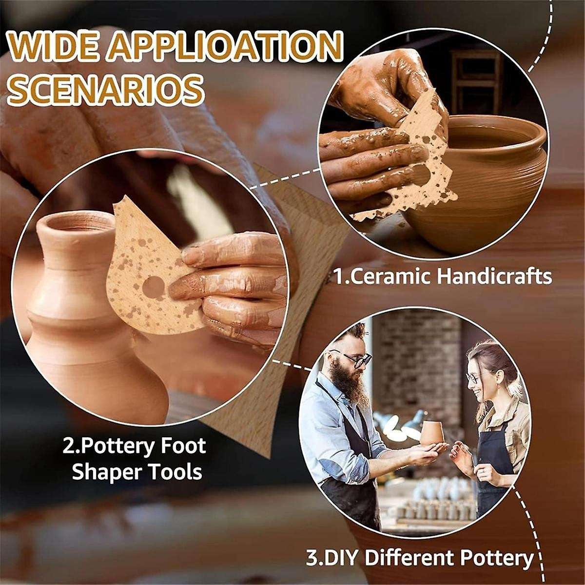8Pcs Pottery Trimming Tools Pottery Ribs Pottery Clay Foot Shaper Tools Beech Wood Pottery Profile R