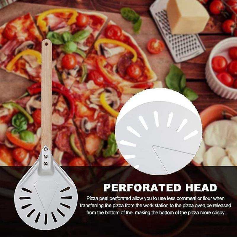 9 Inch Aluminum Perforated Pizza Peel Metal Round Pizza Paddle Non Wooden Handle Pizza Spatula