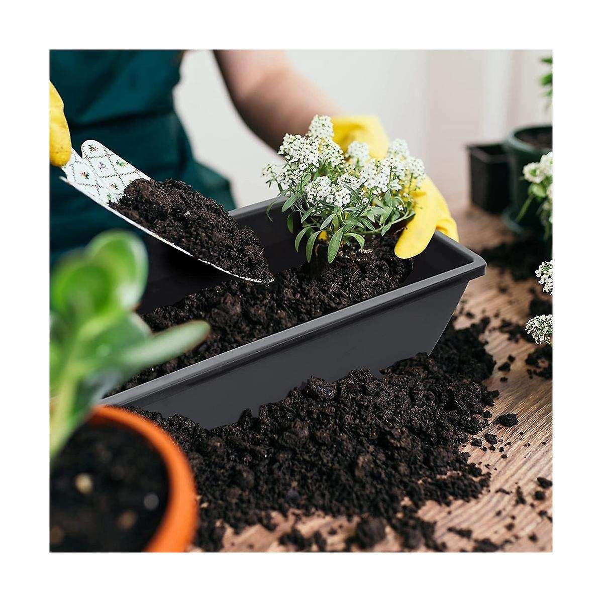 9 Pack Window Box Planter 17 Inch Black Plastic Vegetable Flower Planters Boxes Rectangular Flower