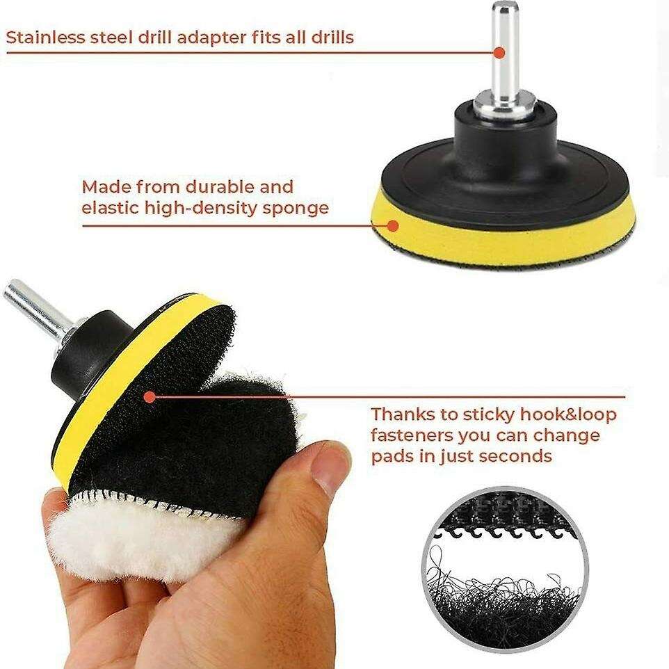 9 Pcs 3 Inch Polishing Pad, Drill Polishing Pads Kit Including 7 Sponge Pads and 1 Woolen Buffer wit