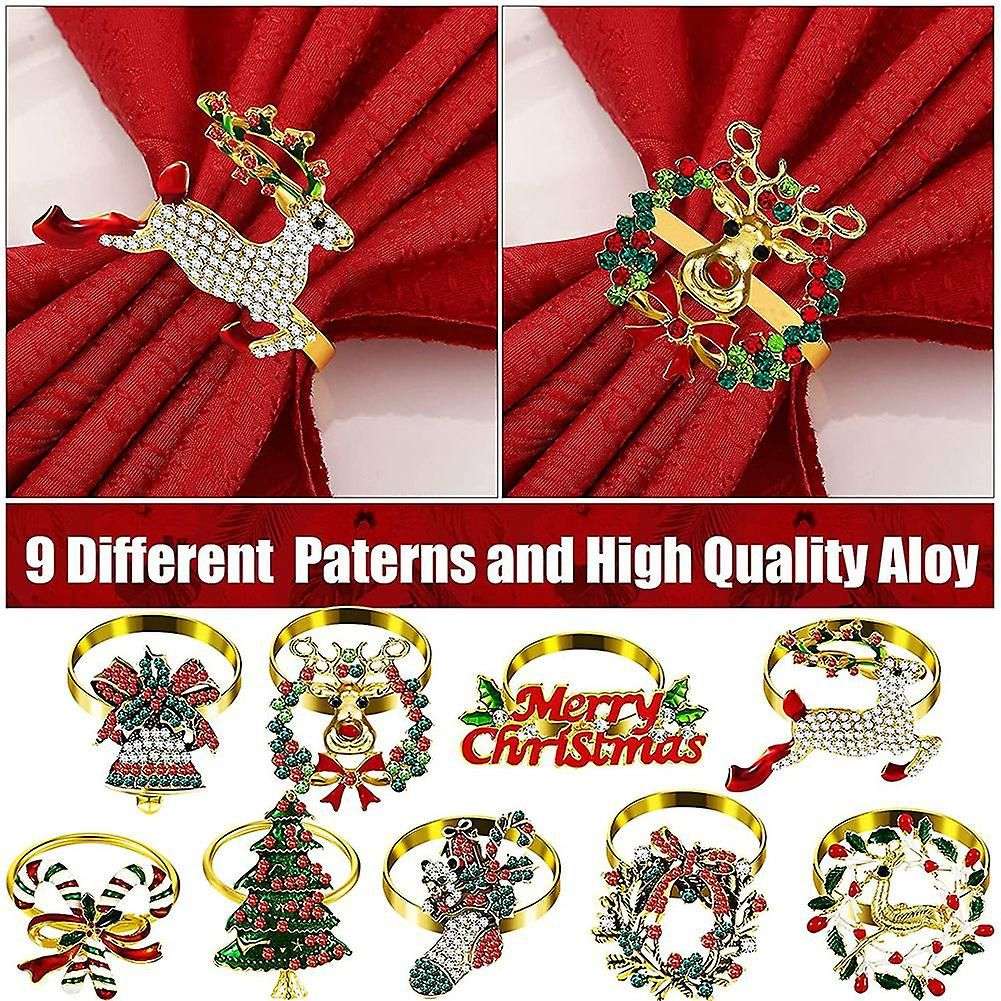 9 Pieces Christmas Napkin Rings Set Metal Christmas Napkin Holder