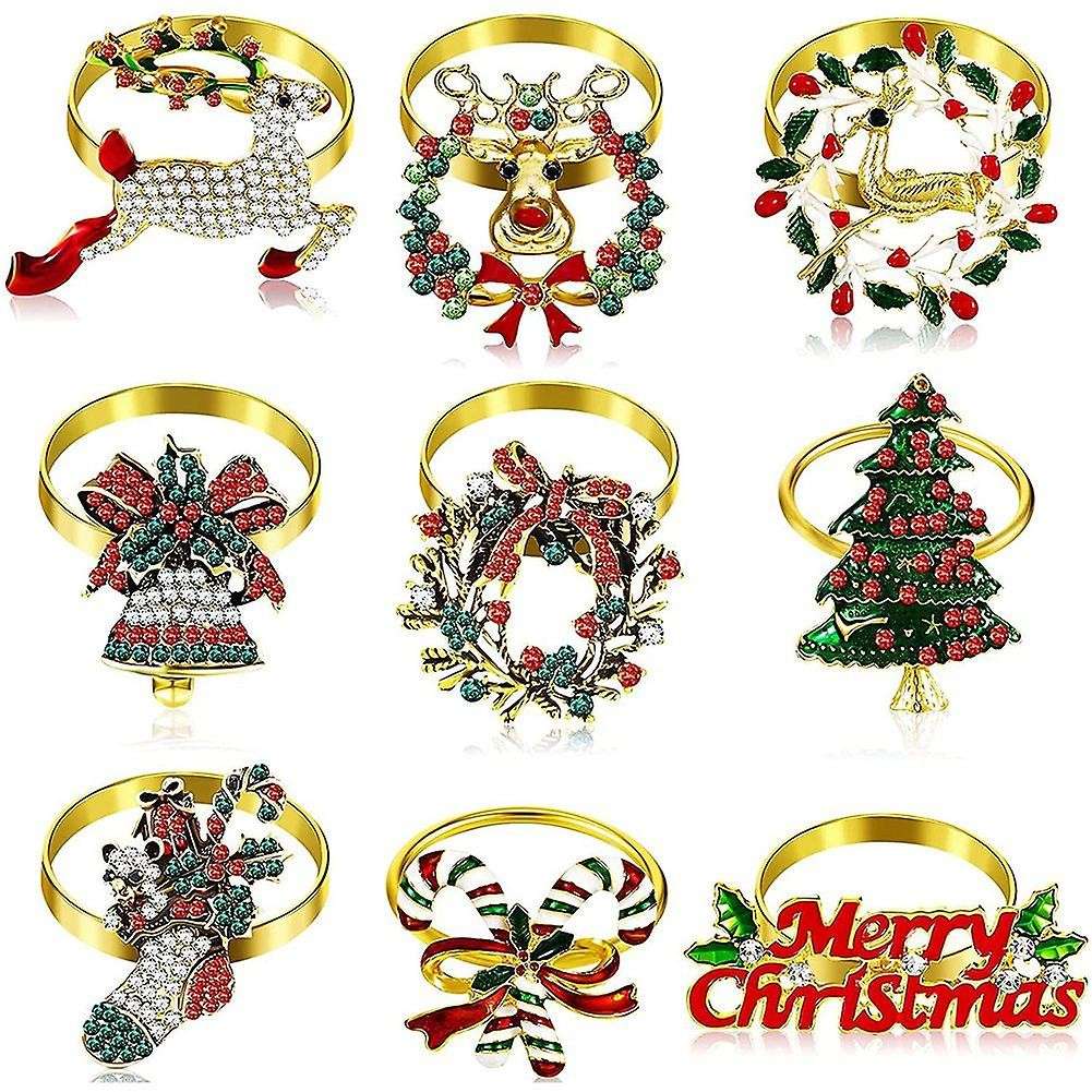 9 Pieces Christmas Napkin Rings Set Metal Christmas Napkin Holder