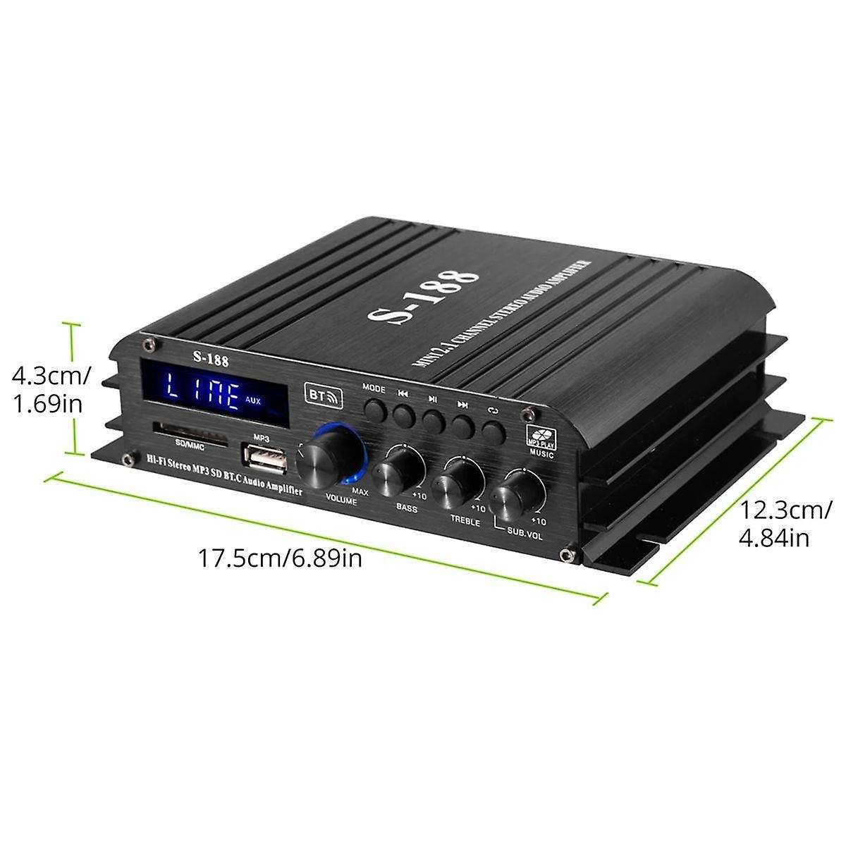 90w S-188 Bluetooth Stereo Hifi Amplifier 2.1 Ch Audio Power Amplifier Bass Treble Control Music Pla