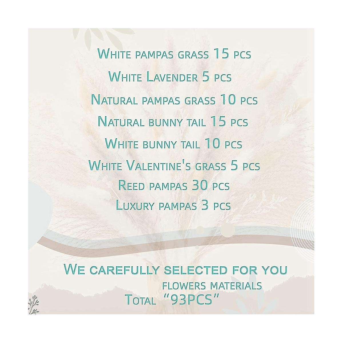 93pcs Natural Pampas Grass Mix Bouquet Dried Pampas Bouquet for Wedding Boho Flowers Home Table Dec