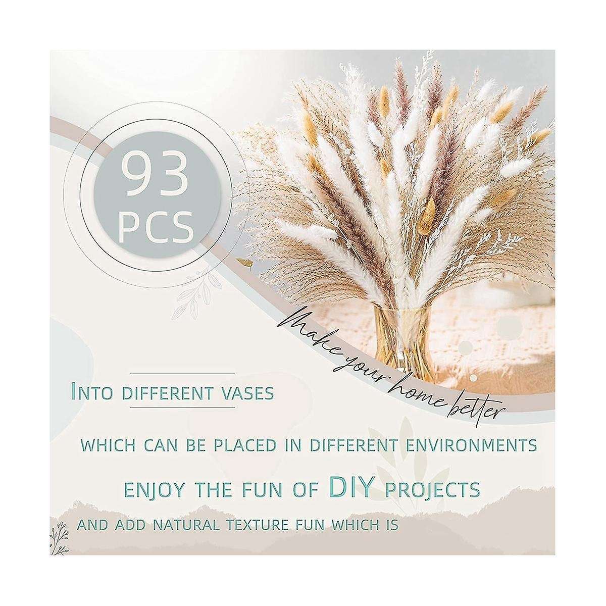 93pcs Natural Pampas Grass Mix Bouquet Dried Pampas Bouquet for Wedding Boho Flowers Home Table Dec