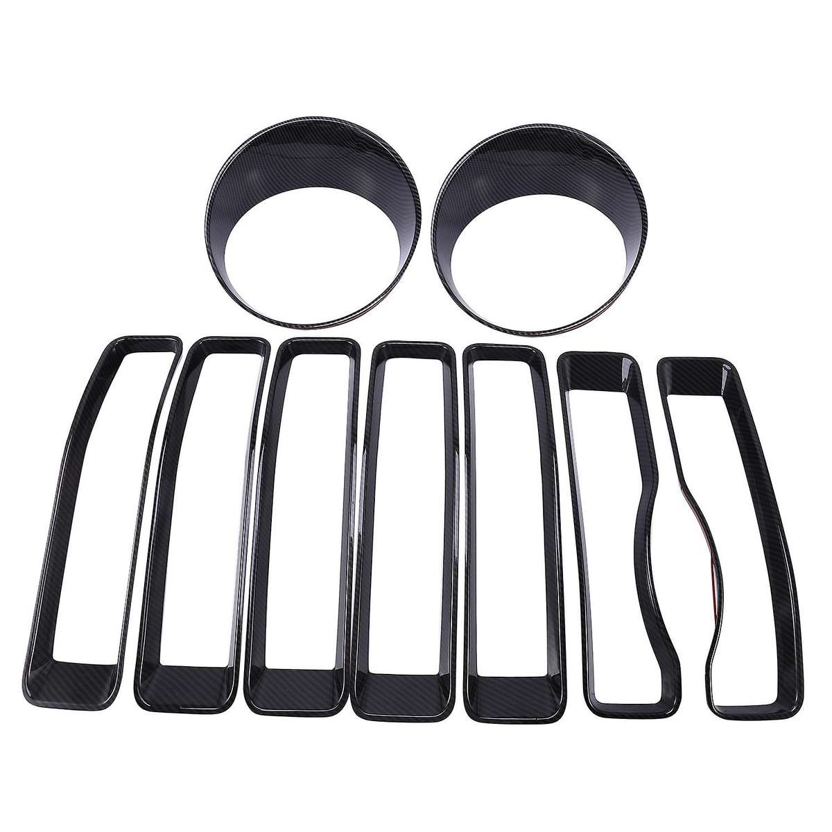 9PCS JL Front Grill Inserts Kit , Carbon Fiber Grill Net Cover Trim for JL 2018 2019