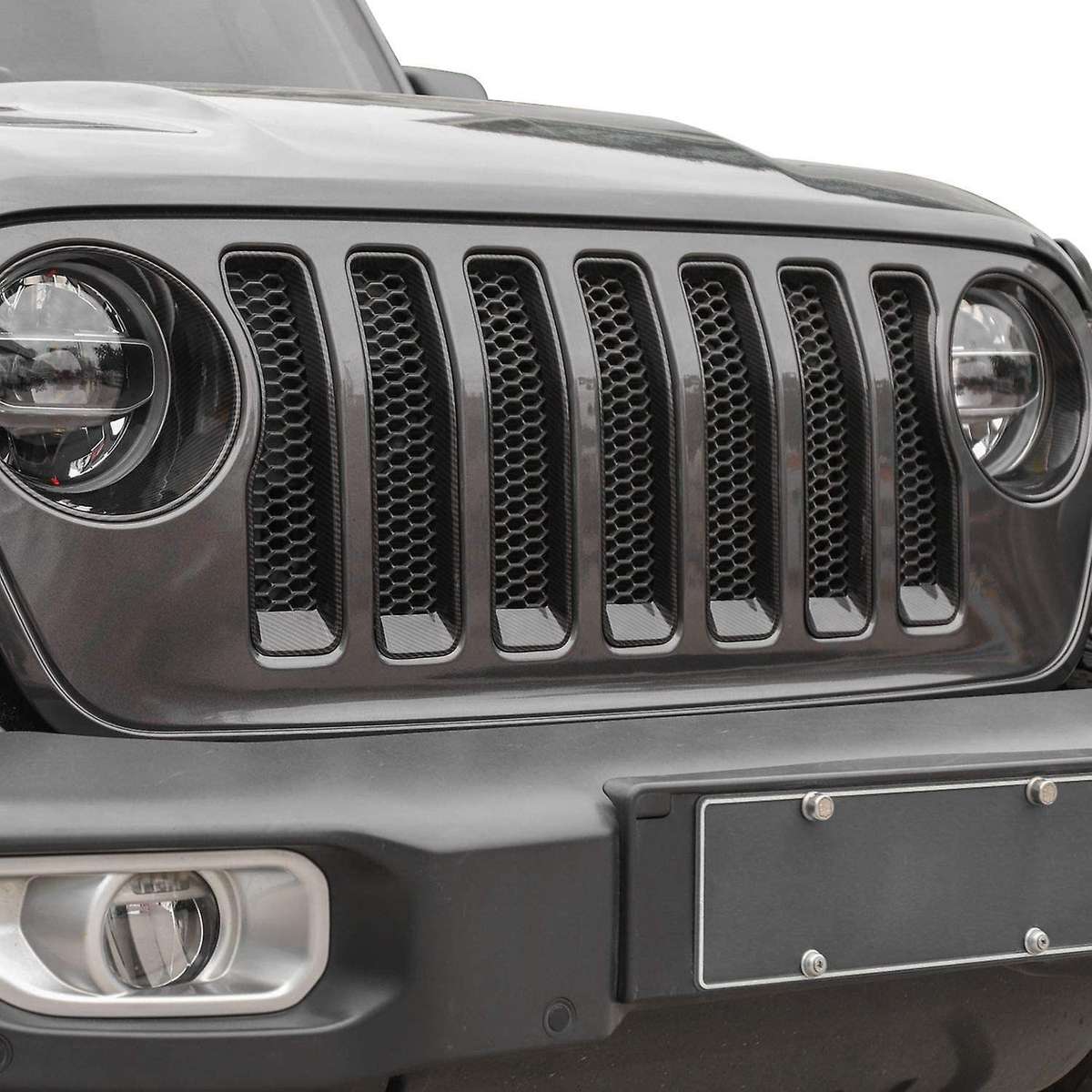 9PCS JL Front Grill Inserts Kit , Carbon Fiber Grill Net Cover Trim for JL 2018 2019