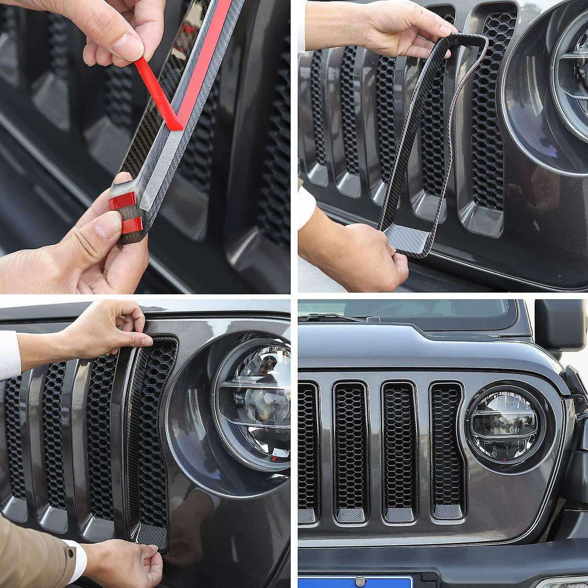 9PCS JL Front Grill Inserts Kit , Carbon Fiber Grill Net Cover Trim for JL 2018 2019