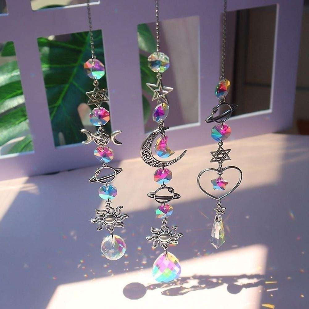 A Crystal Wind Chime Sun Catcher Diamond Prisms Pendant Dream Catcher Rainbow Chaser Hanging Drop Ho