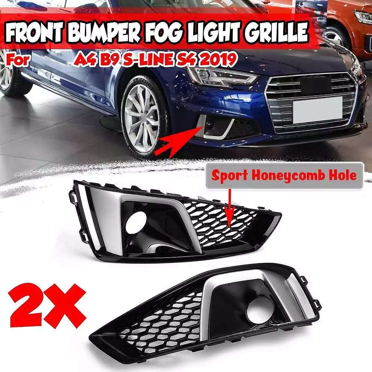 A Pair S-Lines S4 Car Front Bumper Fog Light Lamp Grill Grille Honeycomb for - A4 B9 S-LINES S4 2019