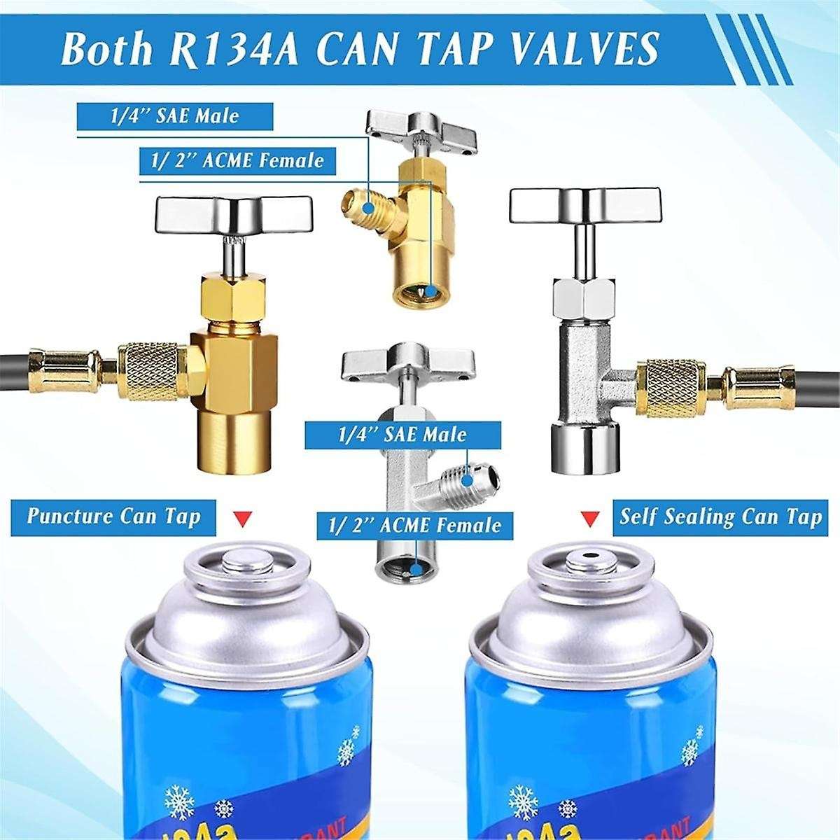 AC R134A Adapter Quick Coupler Kit, R134a Tank Tap Valve R134a to R22/410a for Air Conditioning Refr