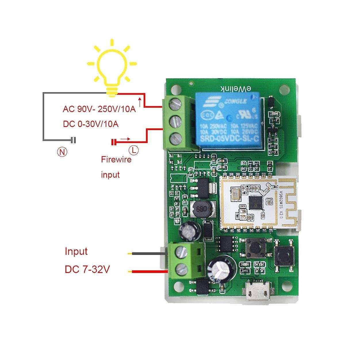 AC/DC 7V-32V Smart WiFi Motor Switch Module WiFi+BT 1CH Remote Relay for Alexa Google Home with 2.4G