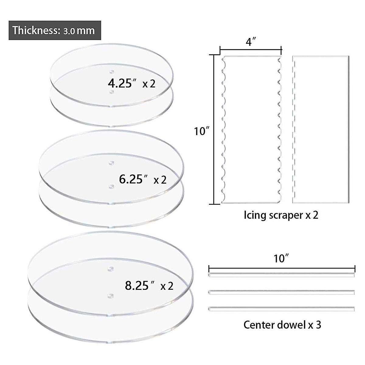 Acrylic Round Cake Disk Set,Acrylic Cake Discs Set,Comb Scrapers,Dowel Rods,Icing ,Acrylic Smoother