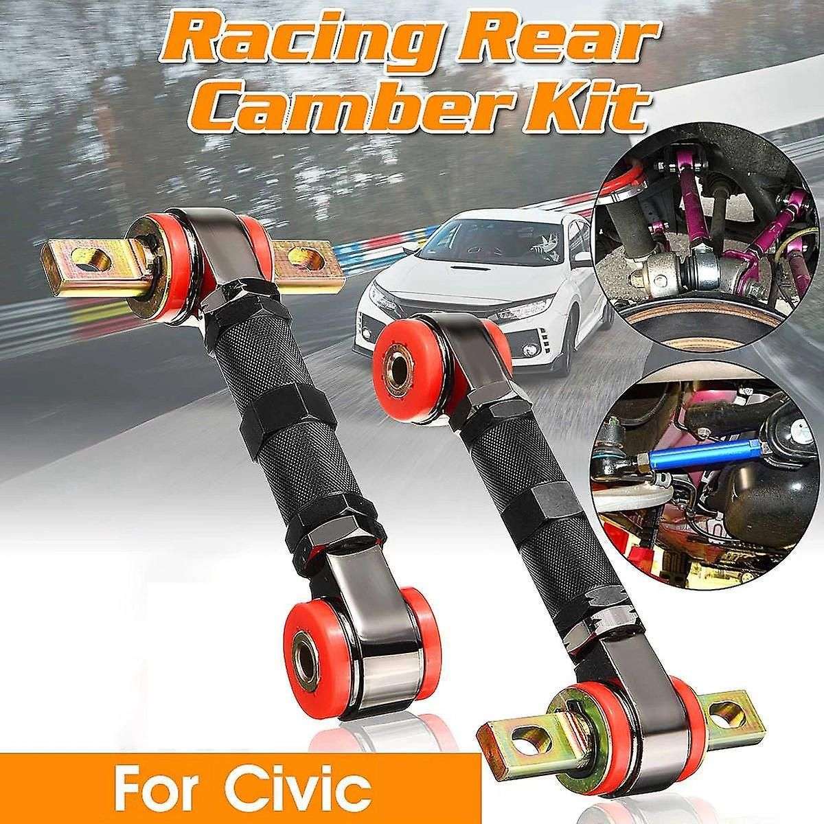 Adjustable Car Rear & Suspension Rear Camber Control Arms Kit Angle Camber Arm for CRX Del Sol Black