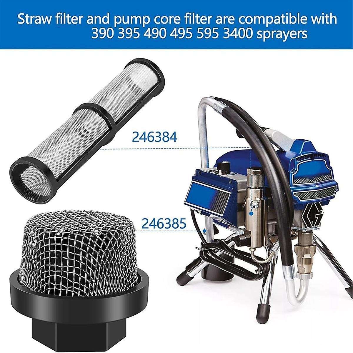 Airless Spray Filter Kit Compatible with 390 395 490 Heat-Resistant Suction Pipe Filter Strainer Set