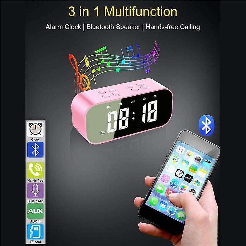 Alarm Clock for Bedroom,digital Clock with Bluetooth Speaker, Pink
