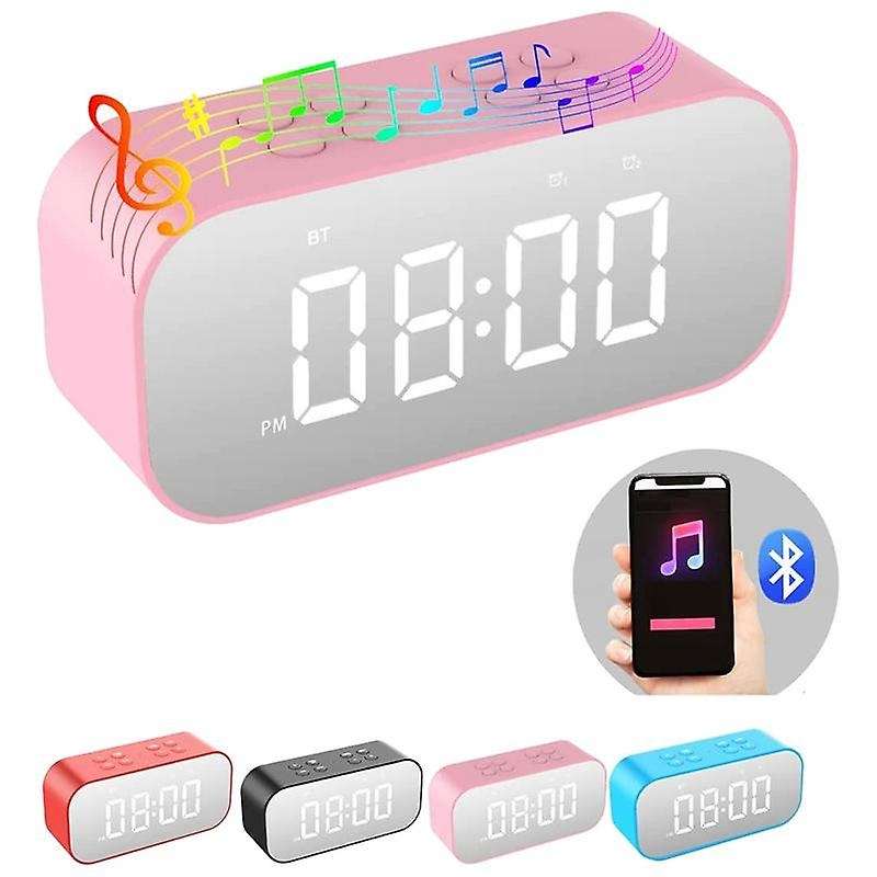 Alarm Clock for Bedroom,digital Clock with Bluetooth Speaker, Pink