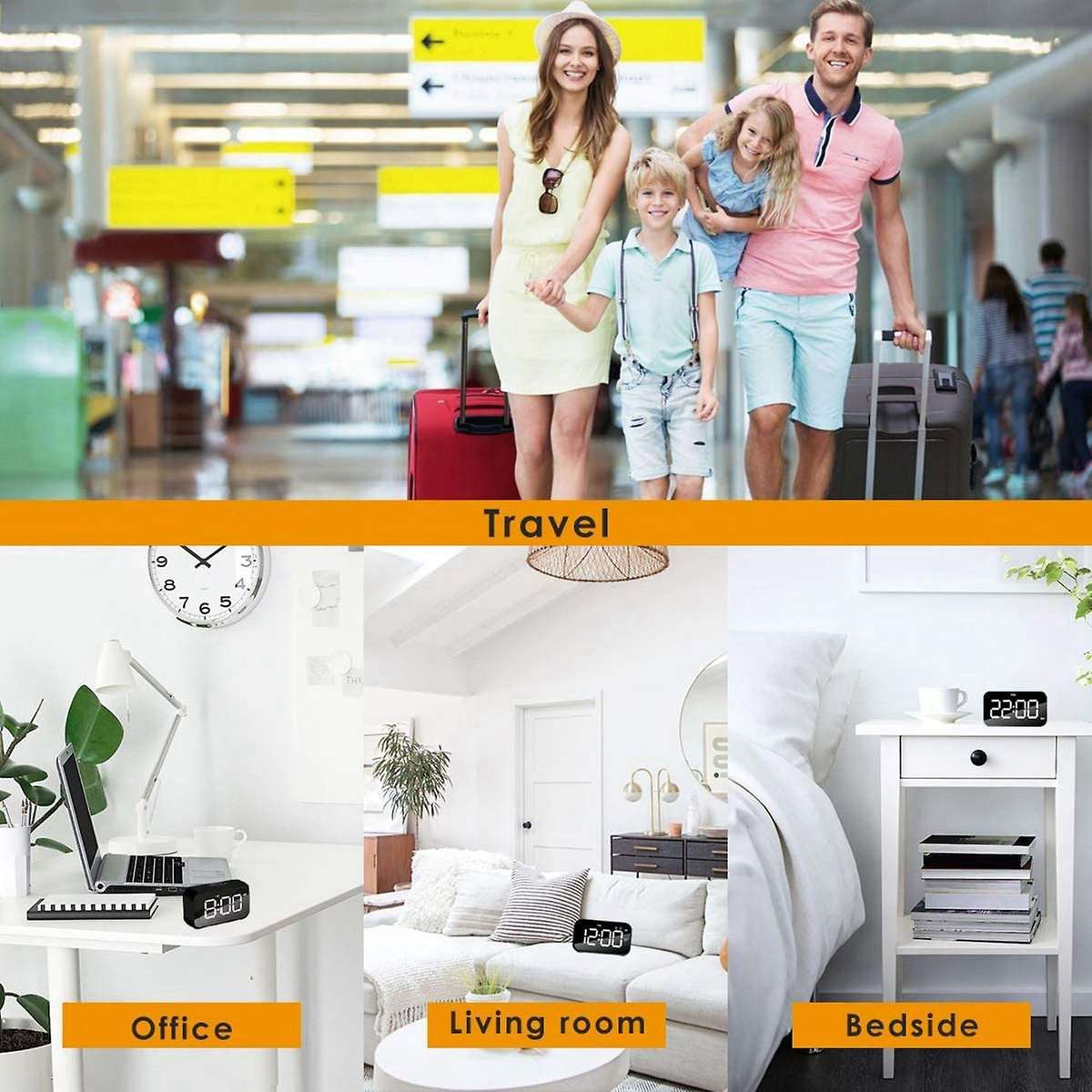 Alarm Clock, Digital Clock with Snooze, Nap Timer and USB Charging with Dual Alarms for Bedroom,Beds