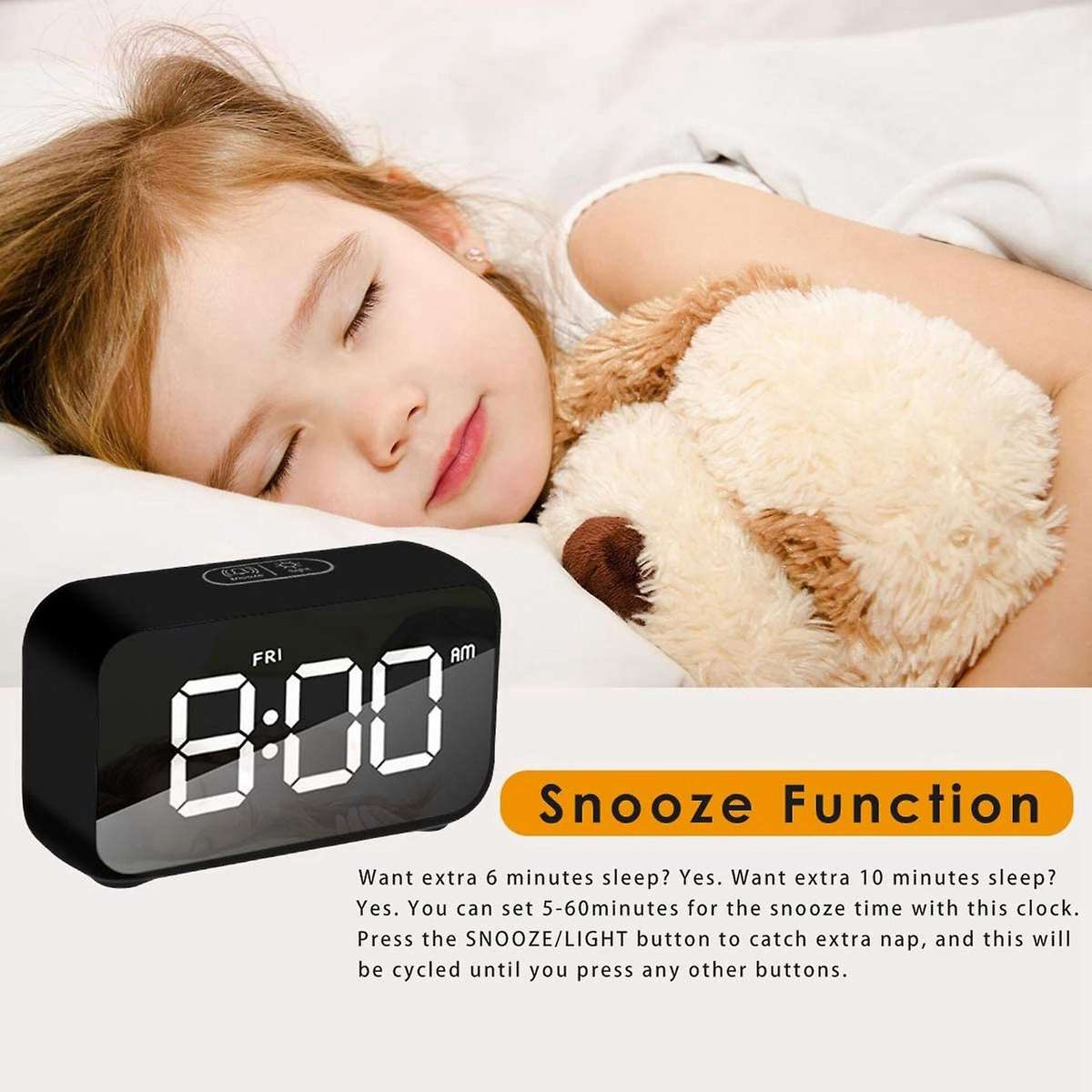 Alarm Clock, Digital Clock with Snooze, Nap Timer and USB Charging with Dual Alarms for Bedroom,Beds